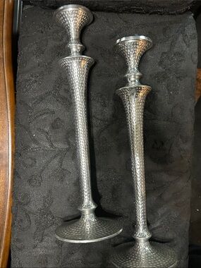 Textured Silver Metal Candle Holders Set of 2